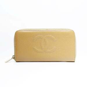 CHANEL Cream Caviar Leather Logo Wallet